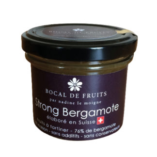 Confiture de Strong Bergamote. Fruits à tartiner de Strong Bergamote. Une confiture artisanale gourmet avec très peu de sucre. Bocal de Fruits